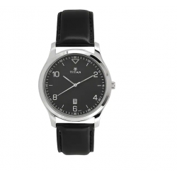 Workwear Watch with Black Dial & Leather Strap