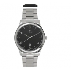 Workwear Watch with Black Dial & Stainless Steel Strap
