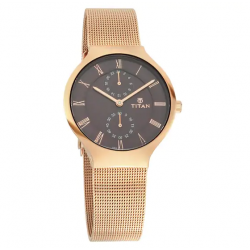 Workwear Watch with Brown Dial & Metal Strap