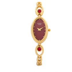 Raga Red Dial Golden Metal Strap Watch