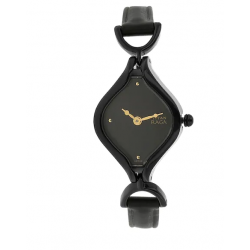 Raga Black Dial Black Leather Strap Watch NL2531NL01