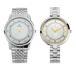 Bandhan Silver White Dial Stainless Steel Pair Watches 17732603SM01
