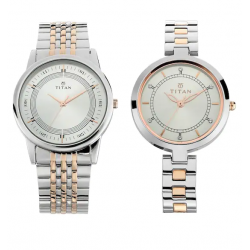 Bandhan Silver White Dial Stainless Steel Pair Watches 17732603KM01