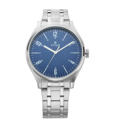 Workwear Watch with Blue Dial & Silver Metal Strap
