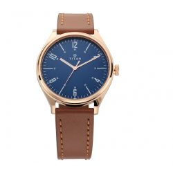 Workwear Watch with Blue Dial & Brown Leather Strap