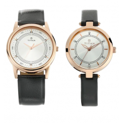 Bandhan Silver White Dial Leather Pair Watches 17732603WL01