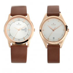 Bandhan Silver White Dial Leather Pair Watches 17742565WL01
