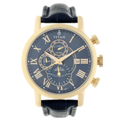 Blue Dial Blue Leather Strap Watch