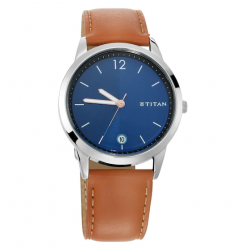 Workwear Watch with Blue Dial & Leather Strap