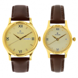Champagne Dial Brown Leather Strap Watches NK15802490YL05