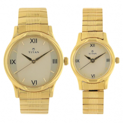 Champagne Dial Golden Metal Strap Watches NK15802490YM02
