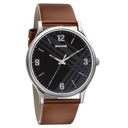 Smart Plaid in Black Dial Leather Strap Watch